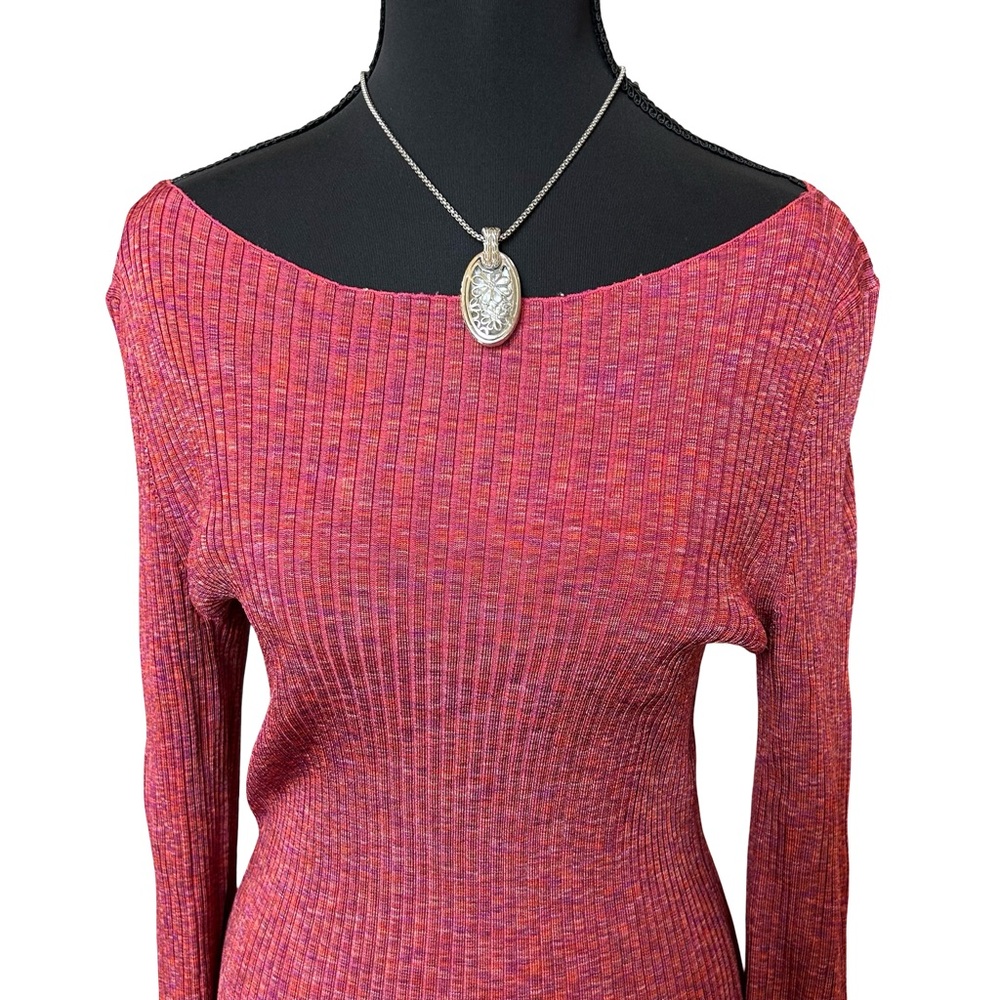 Theory Cabled Print Ribbed Boat Neck Sweater Top SUNSET MULTI Size M - Picture 6 of 11